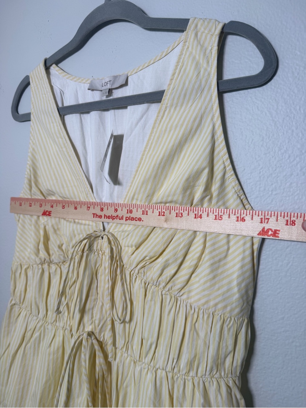 LOFT NWT Butter Yellow Striped Cotton V-Neck Maxi Dress Size 8 - Picture 10 of 10